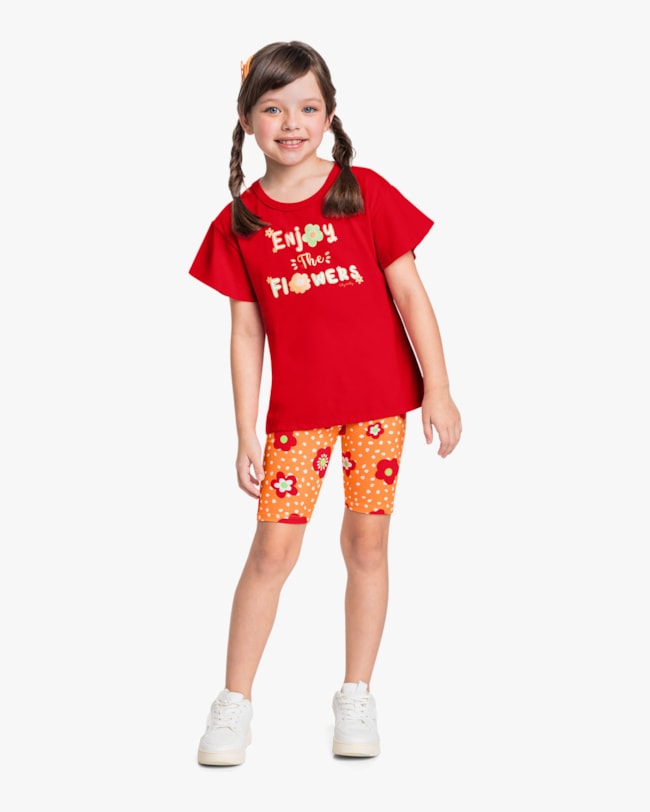 Conjunto Infantil Menina Blusa e Bermuda Estampada - Kely Kety - Tomato-d6812f71-4133-4430-afc9-40e47a57e0cf