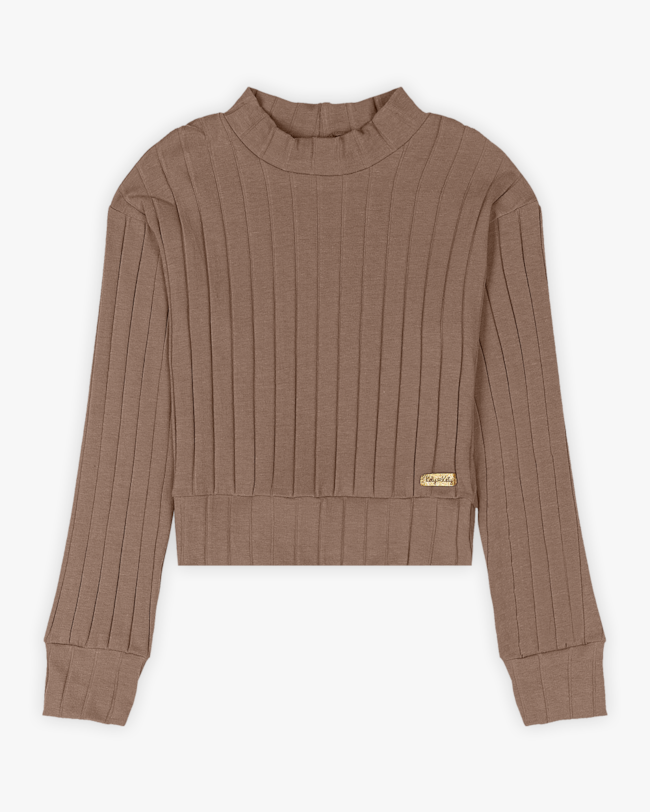 Conjunto Infantil Menina Blusa e Calça Flare Canelado - Kely Kety - Marrom-13c30343-b71d-45e9-ae2b-8bb74e34c8b7