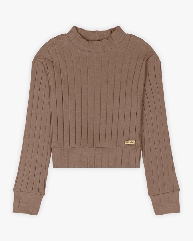 Conjunto Infantil Menina Blusa e Calça Flare Canelado - Kely Kety - Marrom-94ecd3b3-295f-41ba-99a2-5c5a04228058