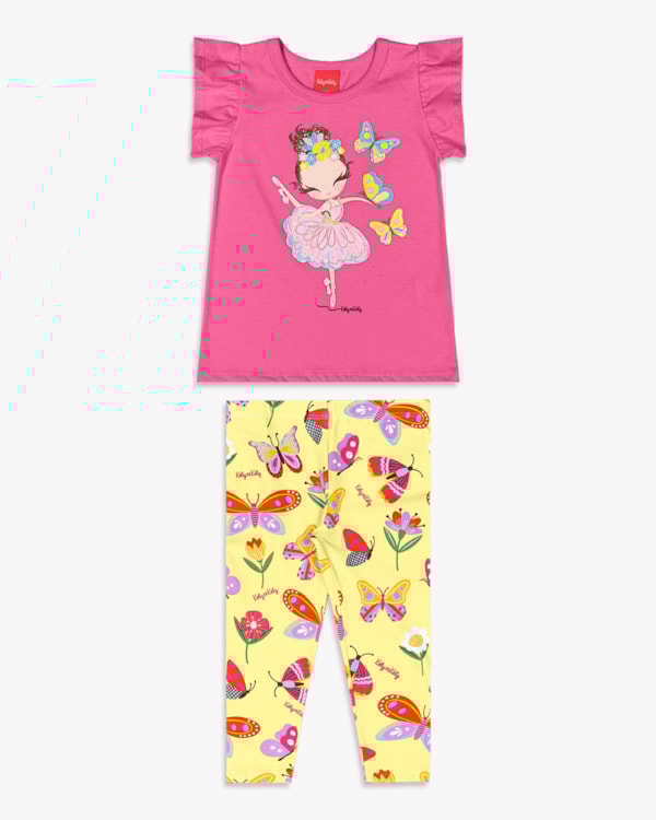 Conjunto Infantil Menina Blusa e Legging Estampada - Kely Kety - Blossom