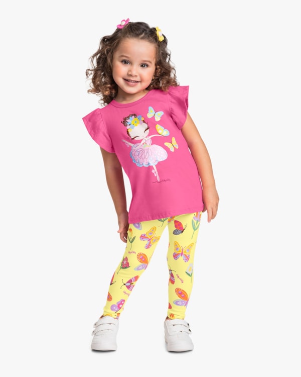 Conjunto Infantil Menina Blusa e Legging Estampada - Kely Kety - Blossom