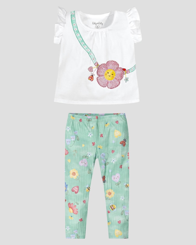 Conjunto Infantil Menina Blusa e Legging Estampada Kely Kety Branco-58942e0e-34e2-4073-8a91-b4c878dec4af