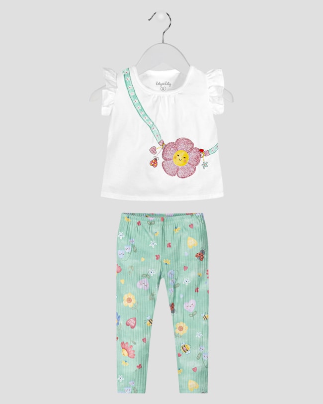 Conjunto Infantil Menina Blusa e Legging Estampada Kely Kety Branco-21beed3c-8327-445a-90ce-c42d30dfd462