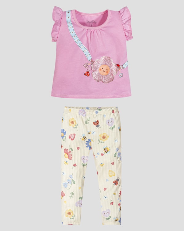 Conjunto Infantil Menina Blusa e Legging Estampada Kely Kety Rosa