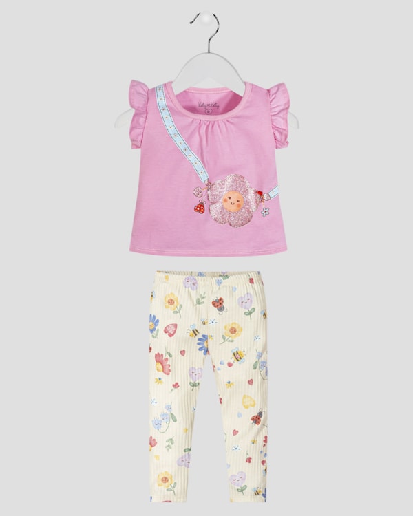Conjunto Infantil Menina Blusa e Legging Estampada Kely Kety Rosa