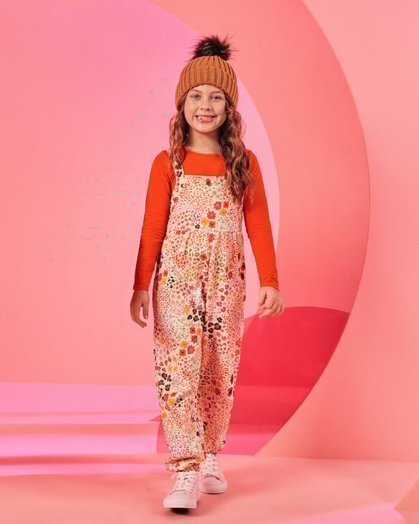 Conjunto Infantil Menina Blusa e Macacão Kely Kety -Laranja