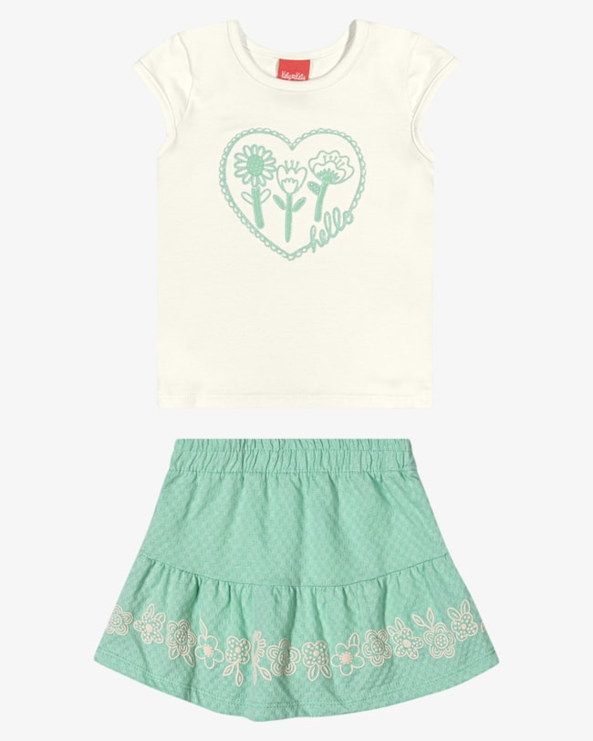 Conjunto Infantil Menina Blusa e Saia com Estampa - Kely Kety - Natural-a180d47f-e46f-49a6-a157-1b5b54fbd05e