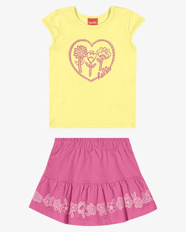 Conjunto Infantil Menina Blusa e Saia com Estampa - Kely Kety - Pinacolada