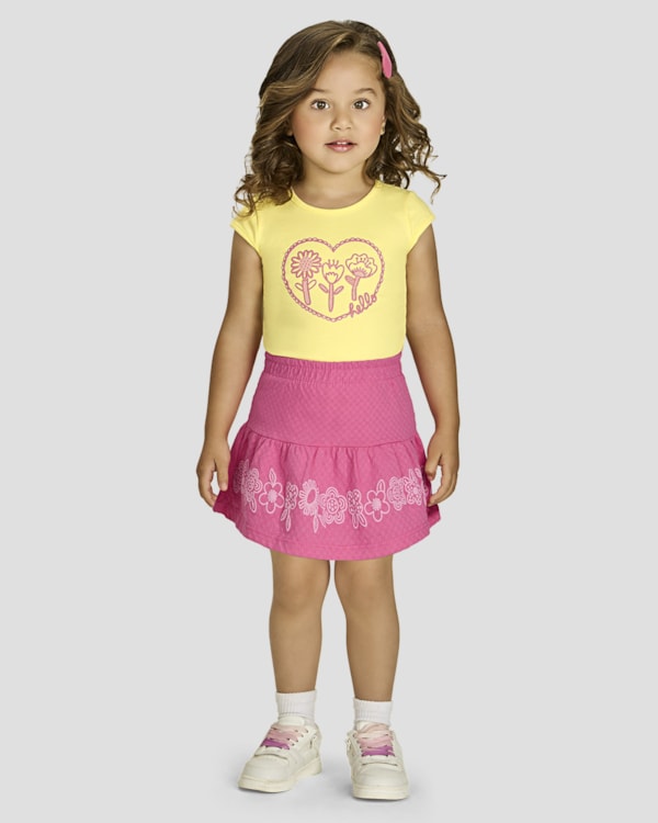 Conjunto Infantil Menina Blusa e Saia com Estampa - Kely Kety - Pinacolada