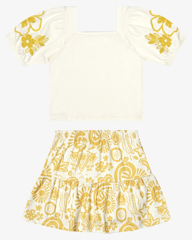 Conjunto Infantil Menina Blusa e Saia Estampada - Kely Kety - Natural-eac1023e-2ede-4f27-aab4-e32e60c2d736