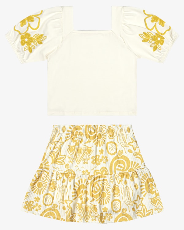 Conjunto Infantil Menina Blusa e Saia Estampada - Kely Kety - Natural