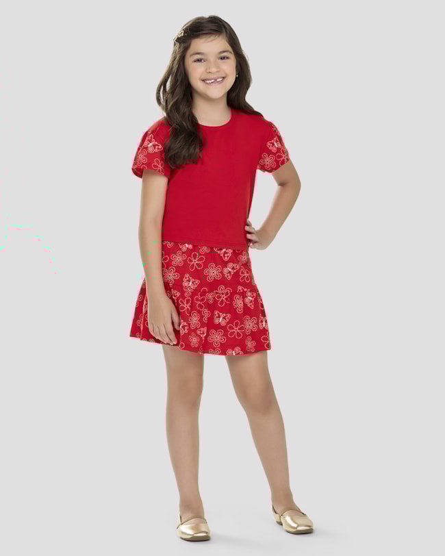 Conjunto Infantil Menina Blusa e Saia Estampada Kely Kety Vermelho-1961f033-0bf5-4be3-9bee-b9bacc10d443