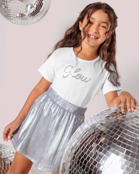 Conjunto Infantil Menina Blusa e Saia Kely  Kety Branco