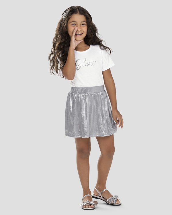 Conjunto Infantil Menina Blusa e Saia Kely Kety Branco