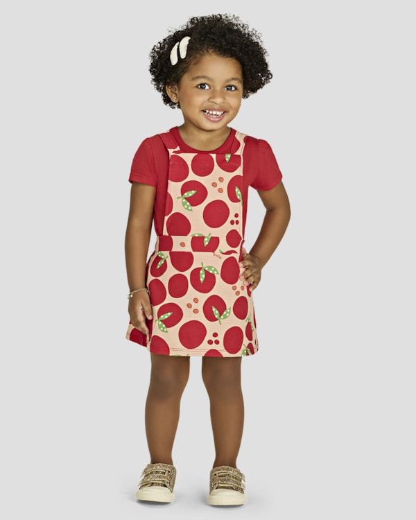 Conjunto Infantil Menina Blusa e Salopete Estampada - Kely Kety - Tomato