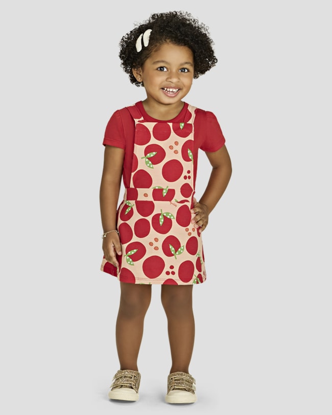 Conjunto Infantil Menina Blusa e Salopete Estampada - Kely Kety - Tomato-bd6bb773-1a13-4dc1-bd32-c0a6858f2b82