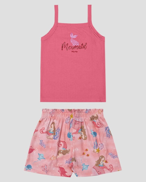 Conjunto Infantil Menina Blusa e Shorts Canelado Kely Kety Rosa