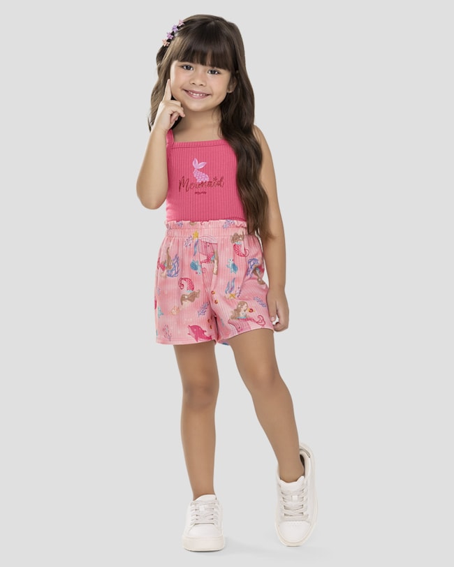 Conjunto Infantil Menina Blusa e Shorts Canelado Kely Kety Rosa-a15e0ca0-4fed-4532-bdac-58555c424b9e
