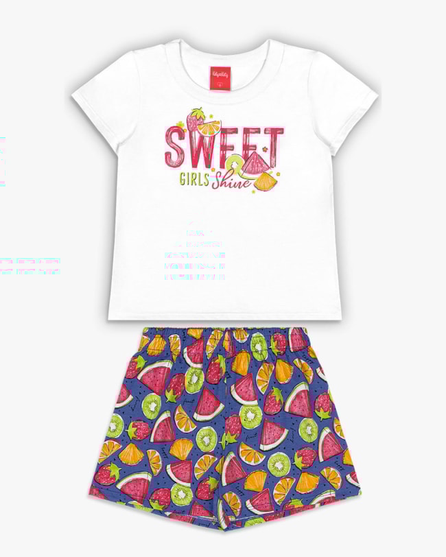 Conjunto Infantil Menina Blusa e Shorts com Estampa - Kely Kety - Branco-ce69cc19-0ba5-4f68-97e8-d1c70e454887