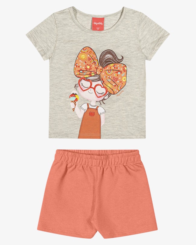 Conjunto Infantil Menina Blusa e Shorts em Meia Malha -Kely Kety - Mescla-22f2ce4c-3a21-420b-b679-f292cb41355a