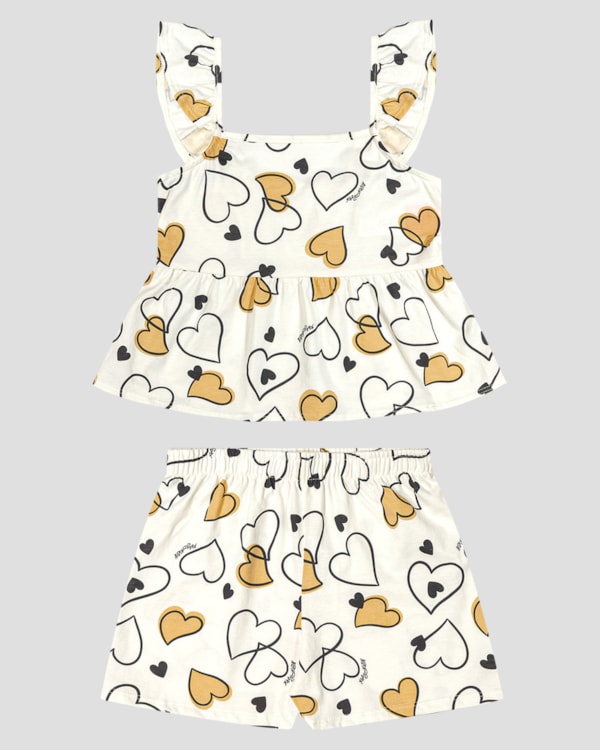 Conjunto Infantil Menina Blusa e Shorts Estampado Kely Kety Branco