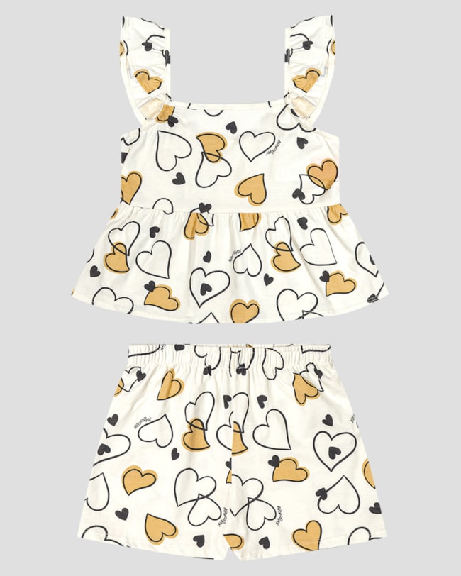 Conjunto Infantil Menina Blusa e Shorts Estampado Kely Kety Branco-4474335e-3b83-479c-8114-613928cc5de7