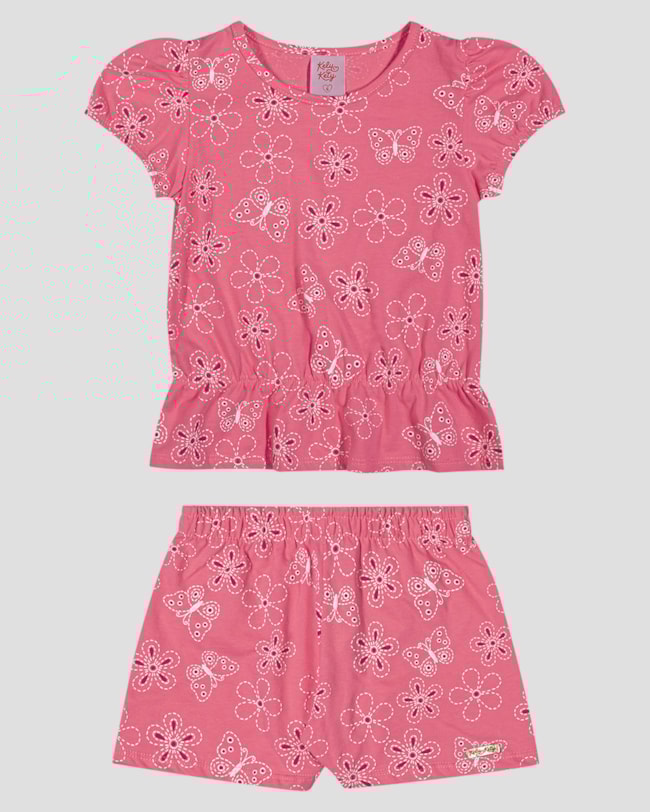 Conjunto Infantil Menina Blusa e Shorts Estampado Kely Kety Rosa-55c9500b-c580-43d9-bade-1739d51e48b6