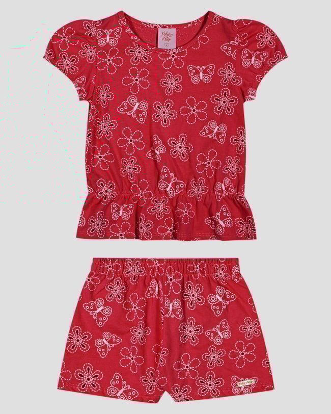 Conjunto Infantil Menina Blusa e Shorts Estampado Kely Kety Vermelho-4be7515a-4910-4db9-8997-1cb13118bd90