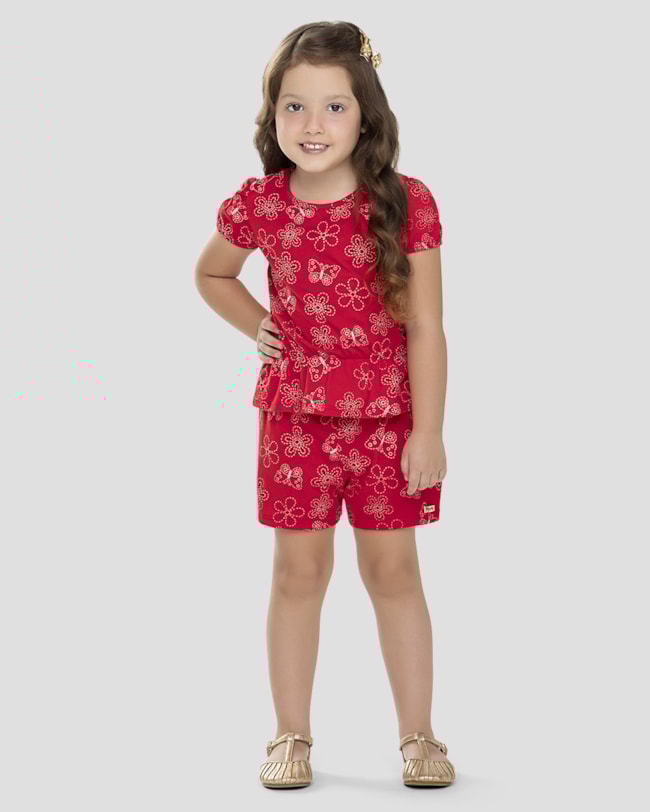 Conjunto Infantil Menina Blusa e Shorts Estampado Kely Kety Vermelho-5306bf1c-cfee-4964-9058-d89793171e73