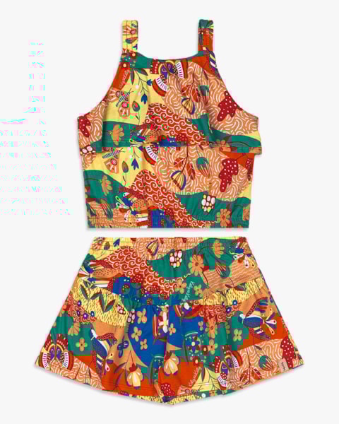 Conjunto Infantil Menina Blusa e Shorts Estampados - Kely Kety - Tomato