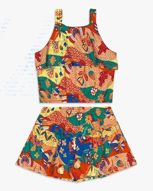 Conjunto Infantil Menina Blusa e Shorts Estampados - Kely Kety - Tomato