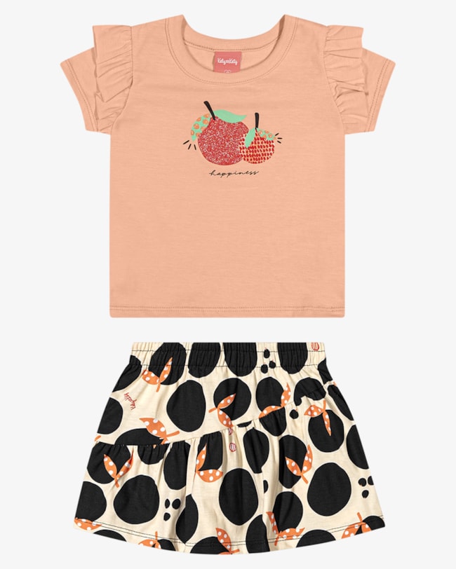 Conjunto Infantil Menina Blusa e Shorts-Saia Estampado - Kely Kety - Salmão-0ef66281-7664-434a-918d-bd68c96bc544