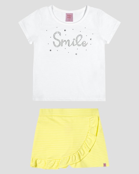Conjunto Infantil Menina Blusa e Shorts Saia Kely Kety Branco