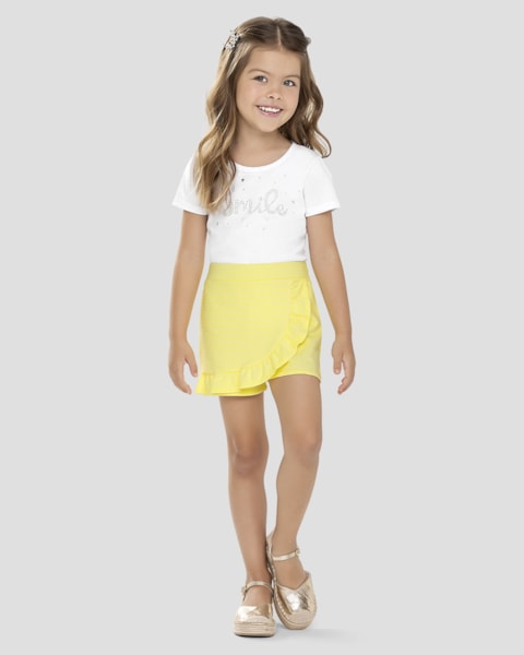 Conjunto Infantil Menina Blusa e Shorts Saia Kely Kety Branco