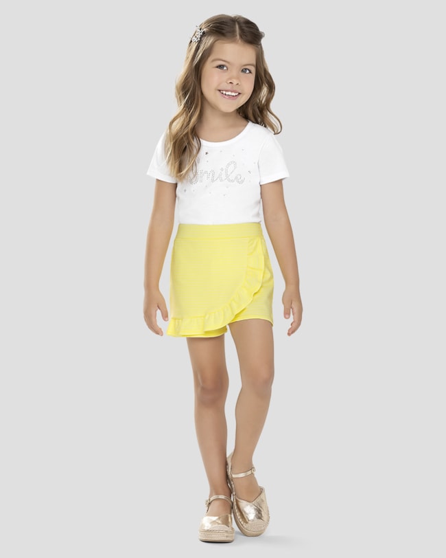 Conjunto Infantil Menina Blusa e Shorts Saia Kely Kety Branco-6d28dd93-f7e0-487a-a6b0-b220757be4b9
