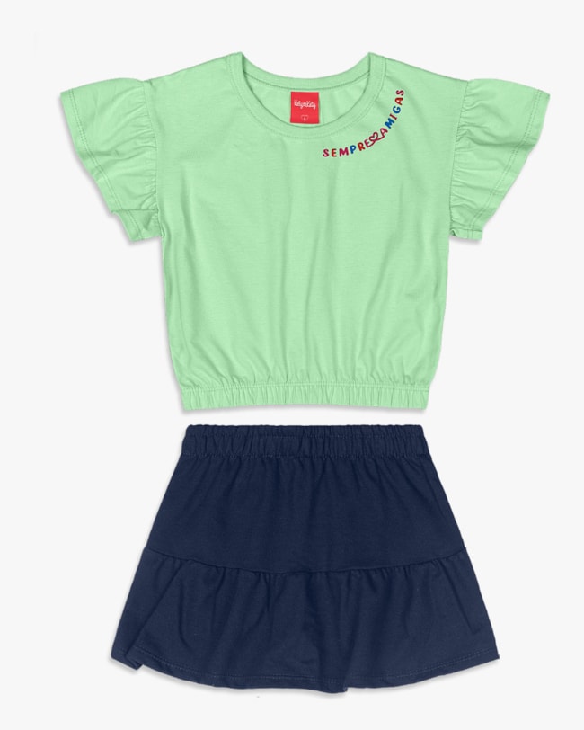 Conjunto Infantil Menina Blusa e Shorts Saia - Kely Kety - Sorvete de Menta-f516a1ce-5010-4685-98ee-4f14ccaf5139