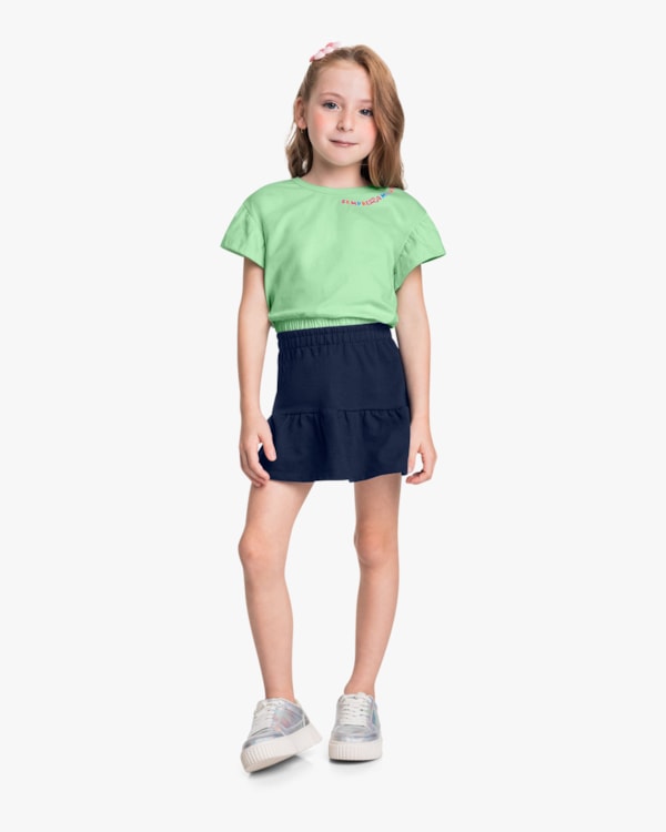 Conjunto Infantil Menina Blusa e Shorts Saia - Kely Kety - Sorvete de Menta