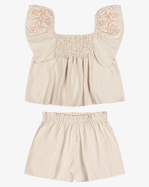 Conjunto Infantil Menina Blusa e Shorts Viscose - Kely Kety - Areia