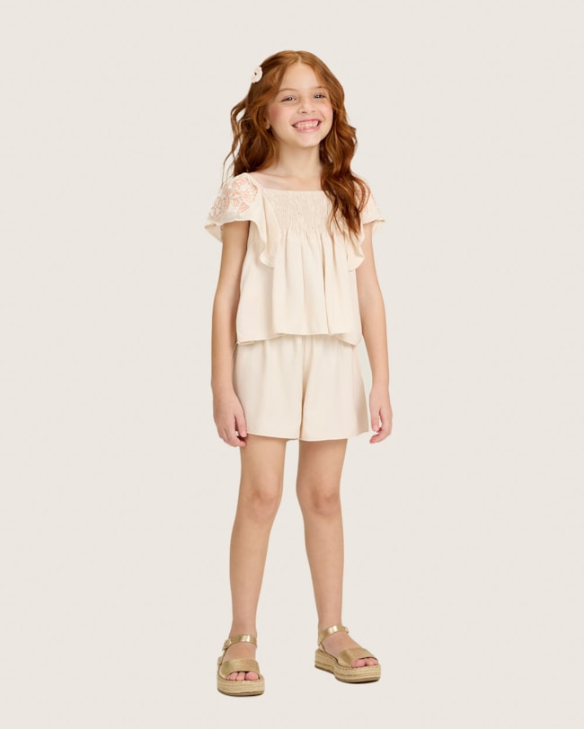 Conjunto Infantil Menina Blusa e Shorts Viscose - Kely Kety - Areia-42d64dde-0cf2-4f1c-8393-2a6d158d2385