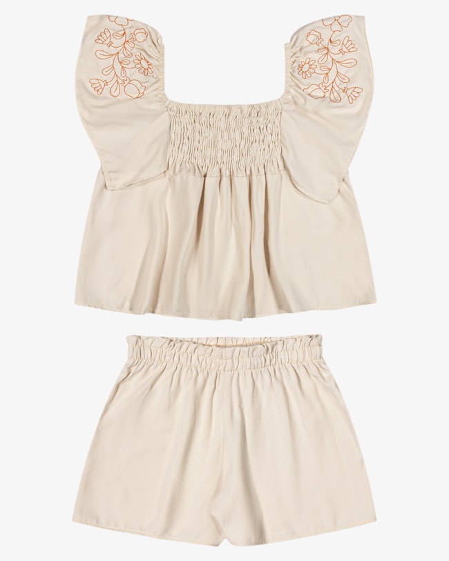 Conjunto Infantil Menina Blusa e Shorts Viscose - Kely Kety - Areia-16fafe21-5c7f-45fd-b4bf-fb2180348749