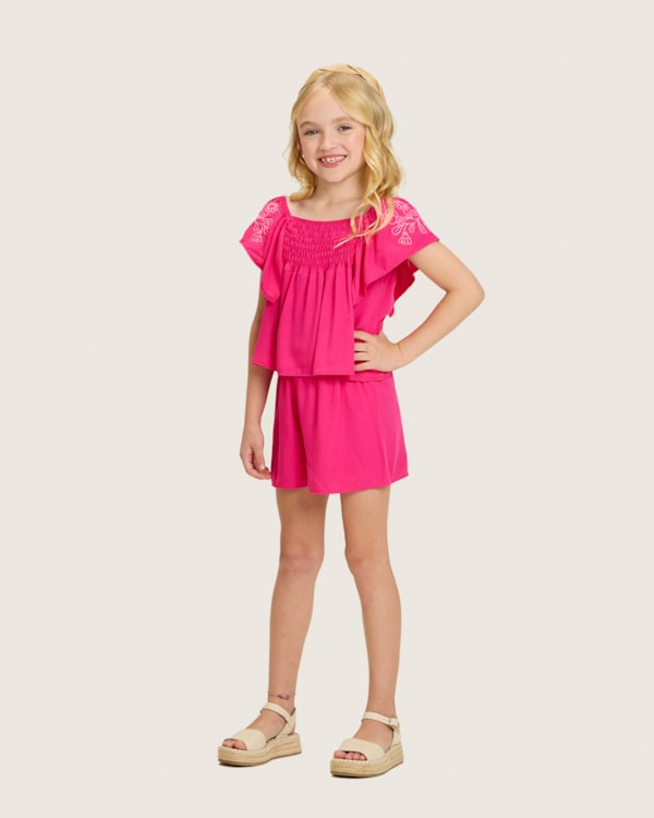 Conjunto Infantil Menina Blusa e Shorts Viscose - Kely Kety - Pink