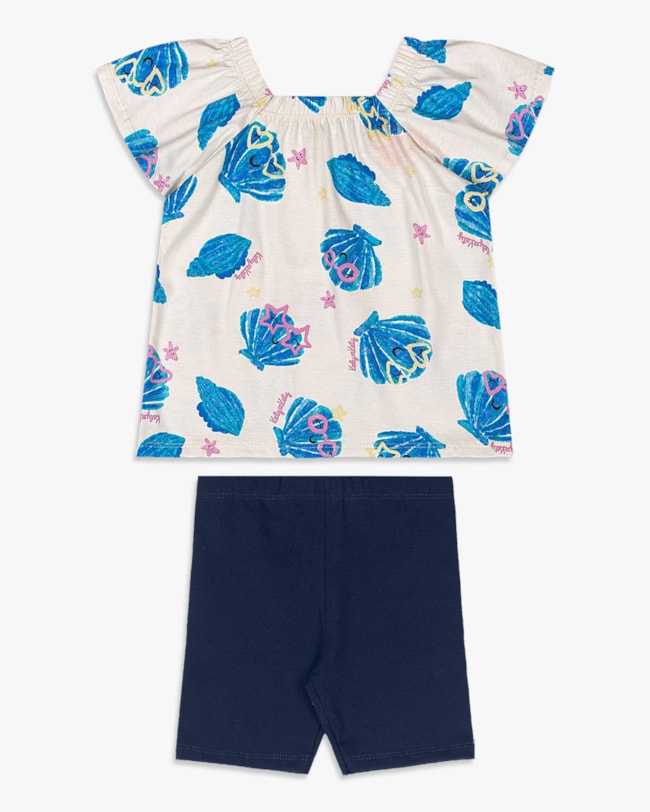 Conjunto Infantil Menina Blusa Estampada e Bermuda - Kely Kety - Creme-00ed30fc-c0e0-409c-8123-5405d8cb1865