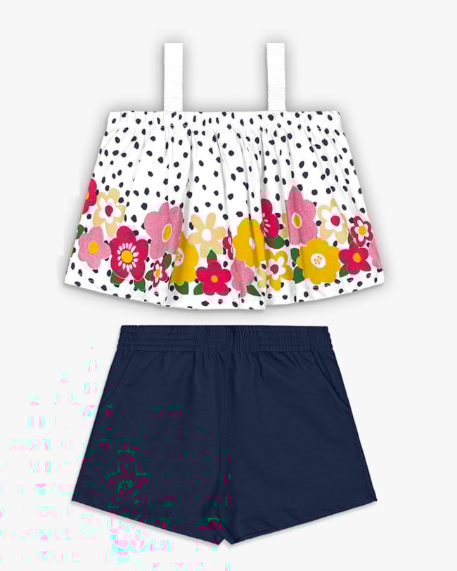 Conjunto Infantil Menina Blusa Estampada e Shorts - Kely Kety - Branco-bfde6a1f-f3d3-4510-925a-d387238024ce