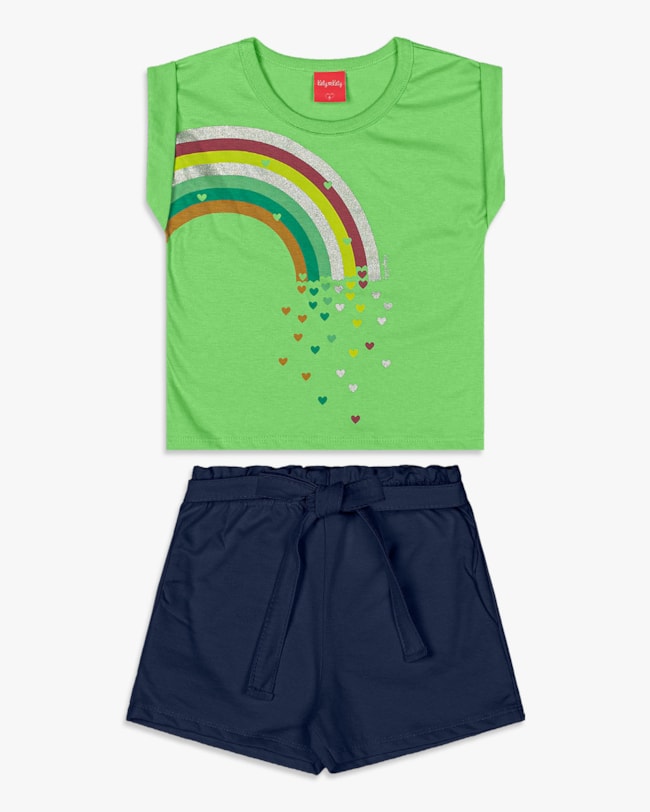 Conjunto Infantil Menina Blusa Estampada e Shorts - Kely Kety - Pistache-781d2731-2417-4160-b500-6b67a4217c77