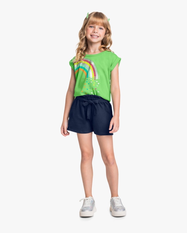 Conjunto Infantil Menina Blusa Estampada e Shorts - Kely Kety - Pistache-68a387f5-99b5-4400-893b-264c1f722a1a