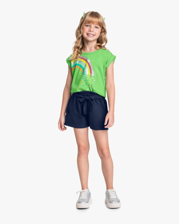 Conjunto Infantil Menina Blusa Estampada e Shorts - Kely Kety - Pistache