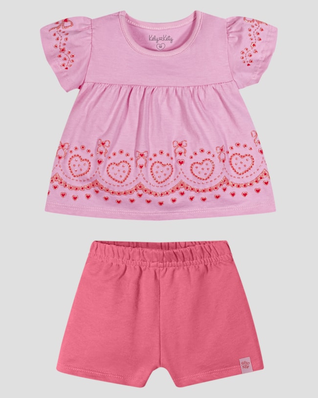 Conjunto Infantil Menina Blusa Estampada e Shorts Kely Kety Rosa-5ae3aba2-fa39-412c-992e-484063c0005d