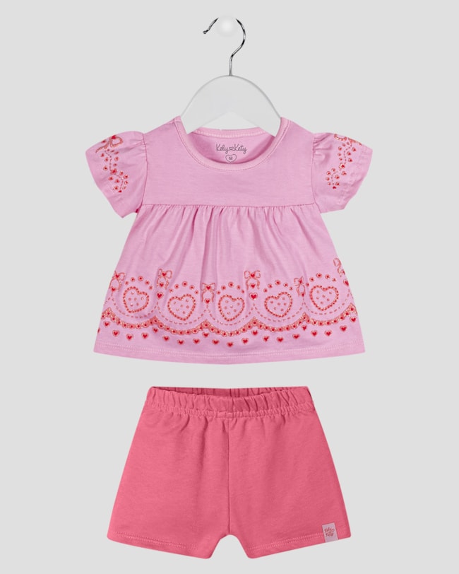 Conjunto Infantil Menina Blusa Estampada e Shorts Kely Kety Rosa-37e75852-b3eb-4ebe-870f-2feb35d214e2