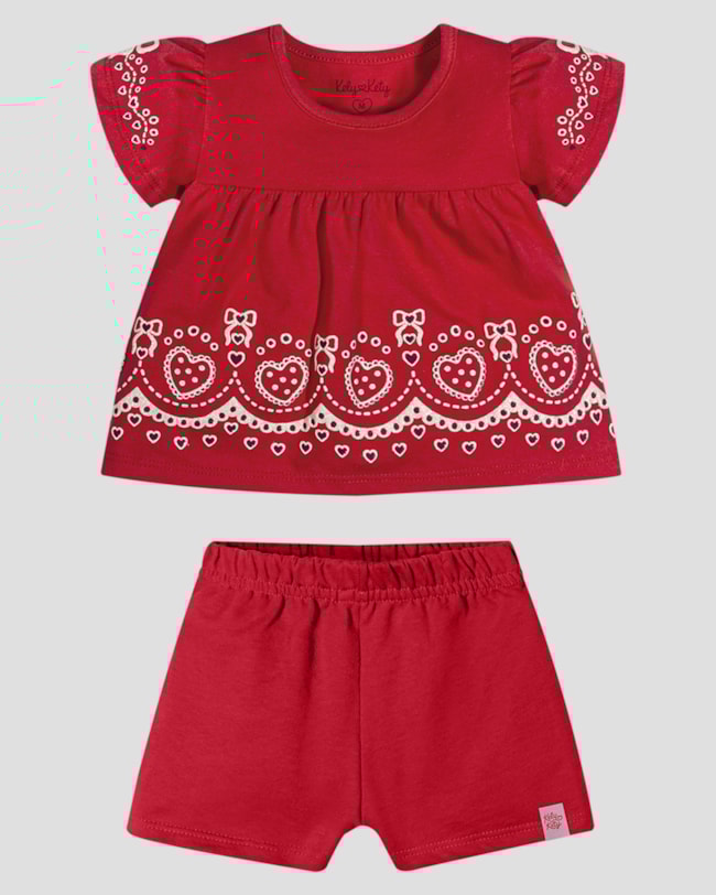 Conjunto Infantil Menina Blusa Estampada e Shorts Kely Kety Vermelho-0b849515-0dd4-40ad-a7bf-a2a46b2b88d9