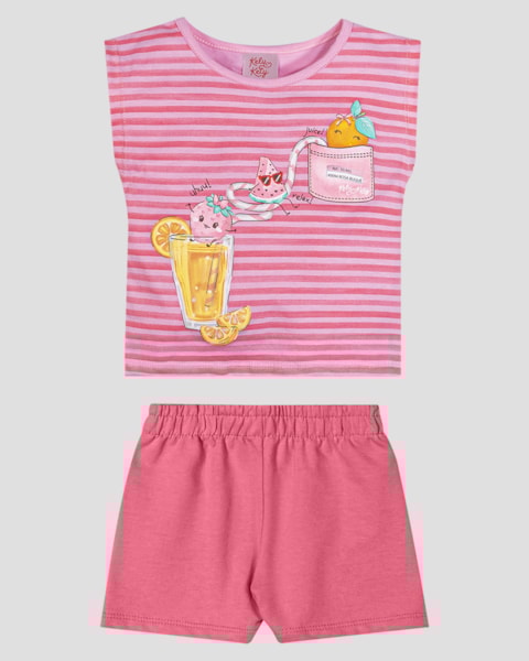 Conjunto Infantil Menina Blusa Listrada e Shorts Kely Kety Rosa